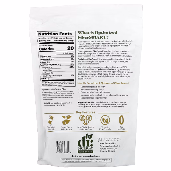 Dr. Murray's, Prebiotic, Optimized FiberSMART® Soluble Tapioca Fiber, 16 oz (454 g) - Image 3