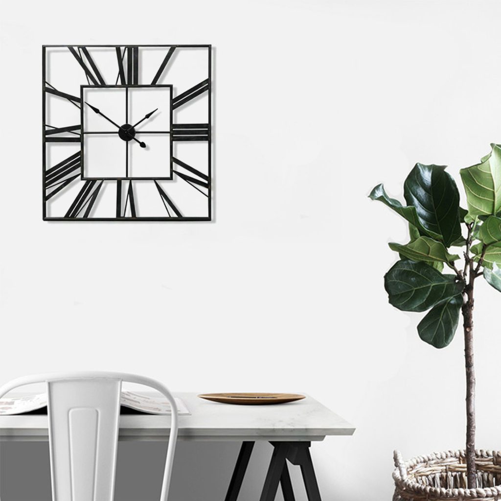 Large Vintage Roman Numeral Metal Wall Clock - Black