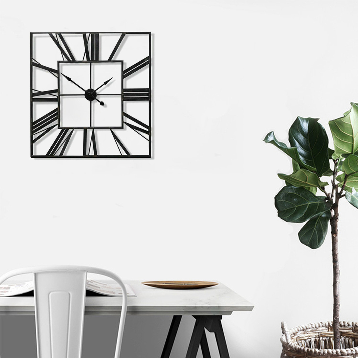 Large Vintage Roman Numeral Metal Wall Clock - Black